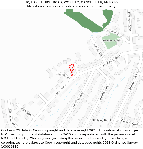 80, HAZELHURST ROAD, WORSLEY, MANCHESTER, M28 2SQ: Location map and indicative extent of plot