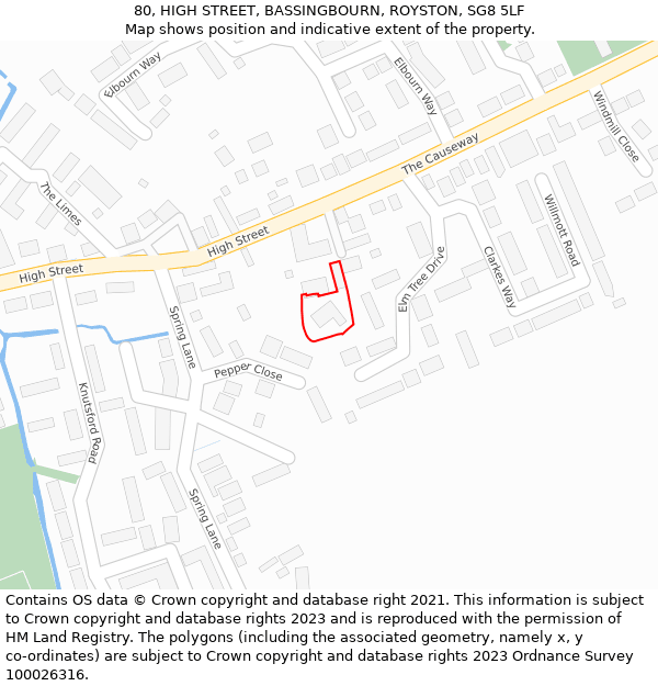 80, HIGH STREET, BASSINGBOURN, ROYSTON, SG8 5LF: Location map and indicative extent of plot