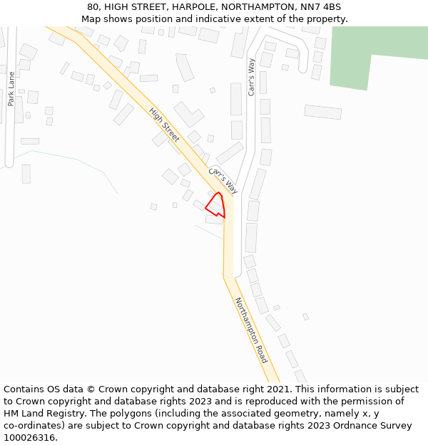 80, HIGH STREET, HARPOLE, NORTHAMPTON, NN7 4BS: Location map and indicative extent of plot