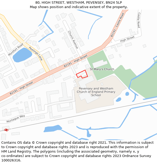 80, HIGH STREET, WESTHAM, PEVENSEY, BN24 5LP: Location map and indicative extent of plot