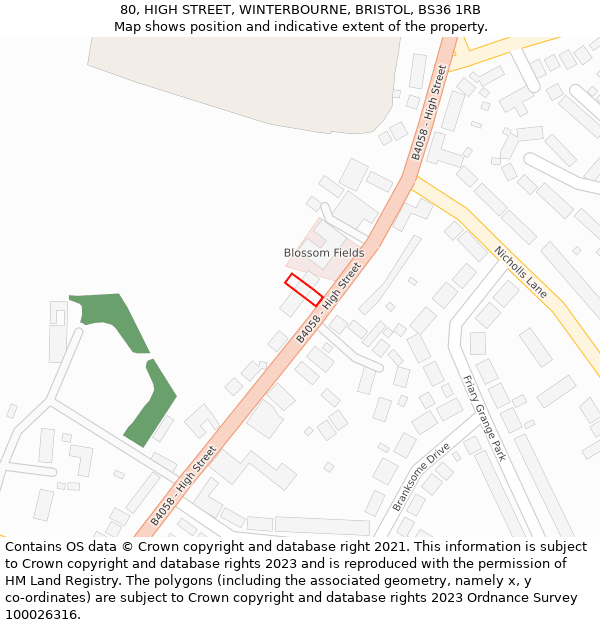 80, HIGH STREET, WINTERBOURNE, BRISTOL, BS36 1RB: Location map and indicative extent of plot