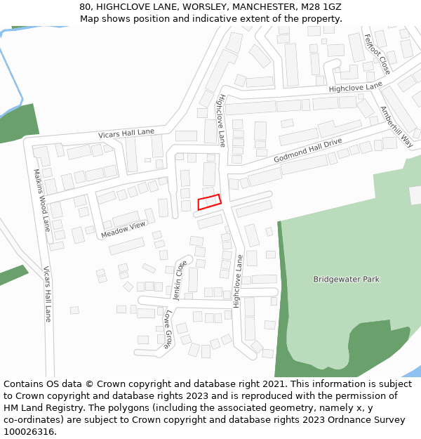 80, HIGHCLOVE LANE, WORSLEY, MANCHESTER, M28 1GZ: Location map and indicative extent of plot