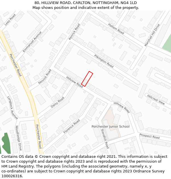 80, HILLVIEW ROAD, CARLTON, NOTTINGHAM, NG4 1LD: Location map and indicative extent of plot