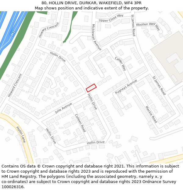 80, HOLLIN DRIVE, DURKAR, WAKEFIELD, WF4 3PR: Location map and indicative extent of plot