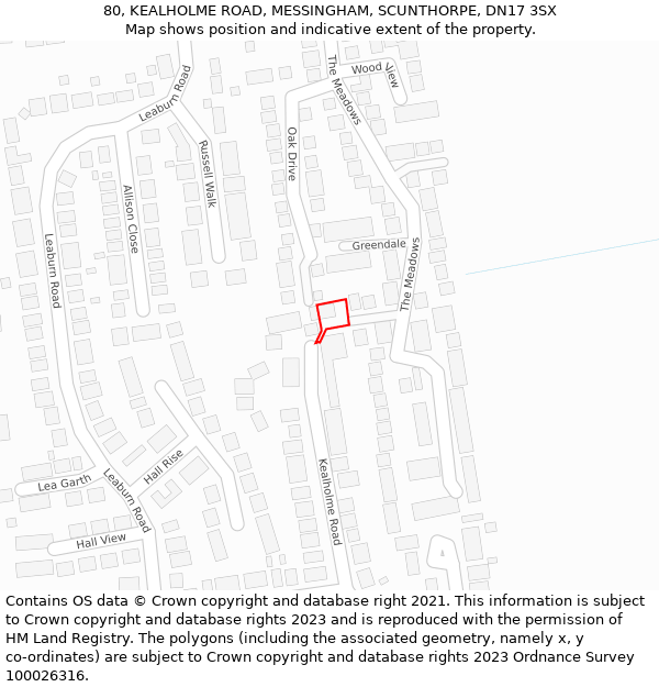 80, KEALHOLME ROAD, MESSINGHAM, SCUNTHORPE, DN17 3SX: Location map and indicative extent of plot