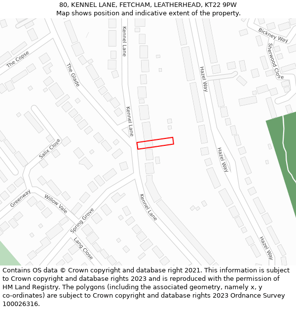 80, KENNEL LANE, FETCHAM, LEATHERHEAD, KT22 9PW: Location map and indicative extent of plot