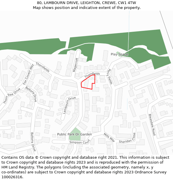 80, LAMBOURN DRIVE, LEIGHTON, CREWE, CW1 4TW: Location map and indicative extent of plot