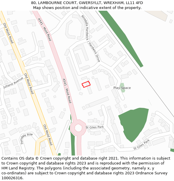 80, LAMBOURNE COURT, GWERSYLLT, WREXHAM, LL11 4FD: Location map and indicative extent of plot