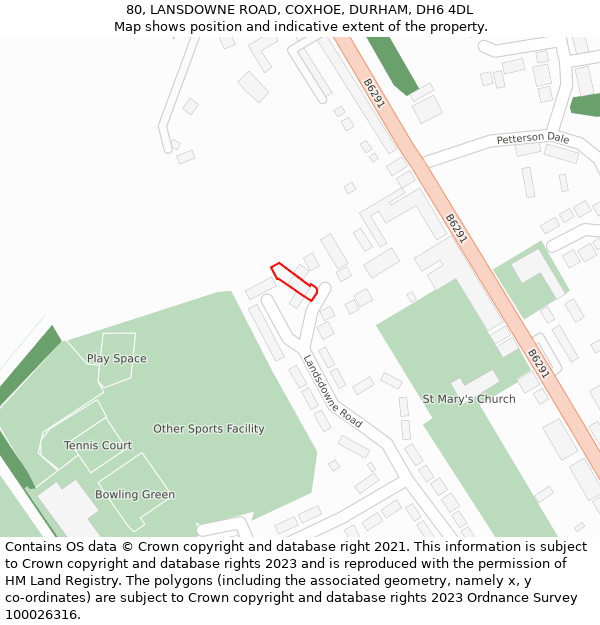 80, LANSDOWNE ROAD, COXHOE, DURHAM, DH6 4DL: Location map and indicative extent of plot