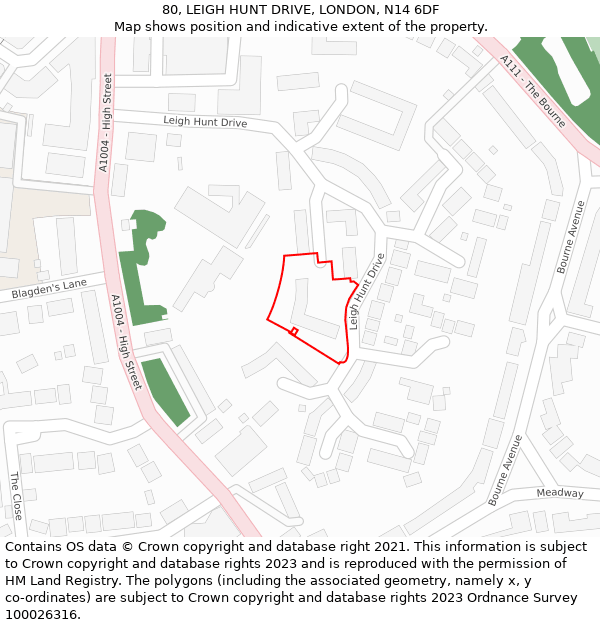 80, LEIGH HUNT DRIVE, LONDON, N14 6DF: Location map and indicative extent of plot