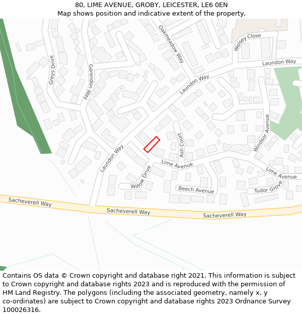 80, LIME AVENUE, GROBY, LEICESTER, LE6 0EN: Location map and indicative extent of plot