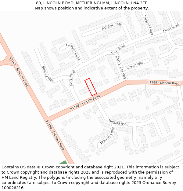 80, LINCOLN ROAD, METHERINGHAM, LINCOLN, LN4 3EE: Location map and indicative extent of plot