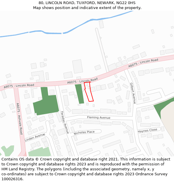 80, LINCOLN ROAD, TUXFORD, NEWARK, NG22 0HS: Location map and indicative extent of plot