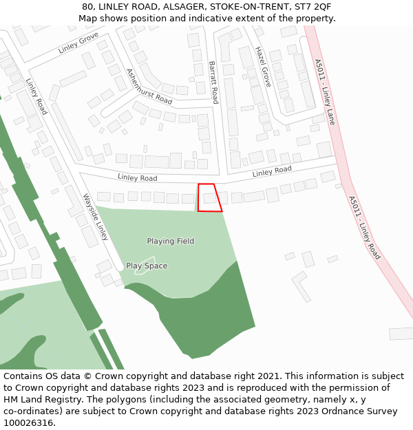 80, LINLEY ROAD, ALSAGER, STOKE-ON-TRENT, ST7 2QF: Location map and indicative extent of plot