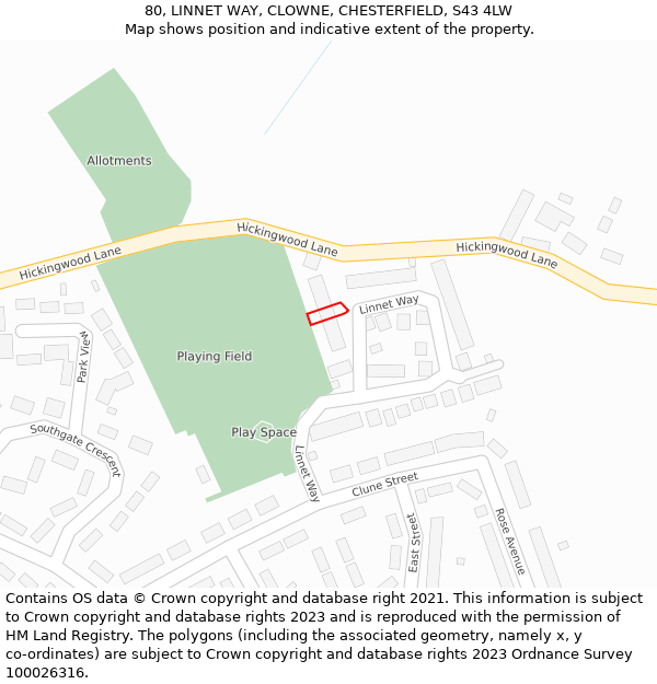 80, LINNET WAY, CLOWNE, CHESTERFIELD, S43 4LW: Location map and indicative extent of plot