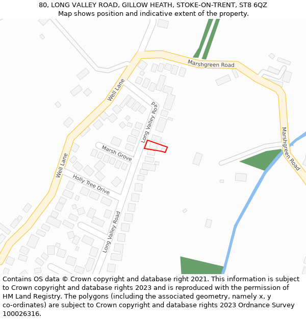 80, LONG VALLEY ROAD, GILLOW HEATH, STOKE-ON-TRENT, ST8 6QZ: Location map and indicative extent of plot