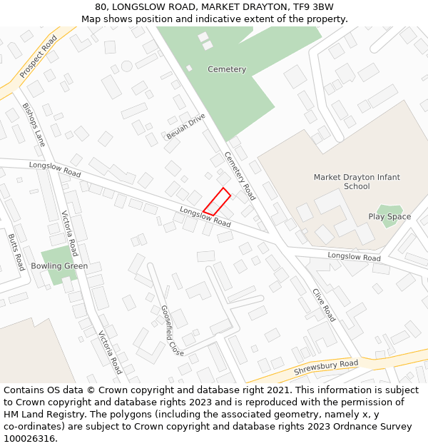 80, LONGSLOW ROAD, MARKET DRAYTON, TF9 3BW: Location map and indicative extent of plot