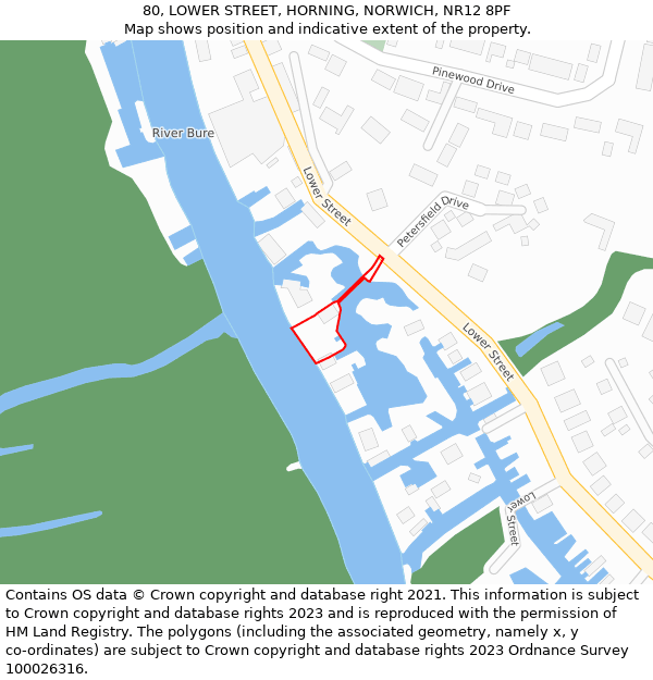 80, LOWER STREET, HORNING, NORWICH, NR12 8PF: Location map and indicative extent of plot