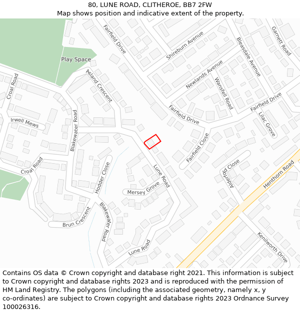 80, LUNE ROAD, CLITHEROE, BB7 2FW: Location map and indicative extent of plot