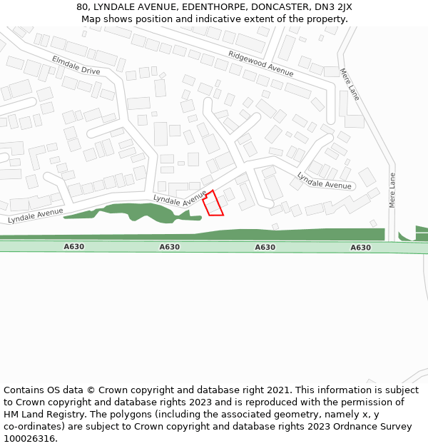 80, LYNDALE AVENUE, EDENTHORPE, DONCASTER, DN3 2JX: Location map and indicative extent of plot