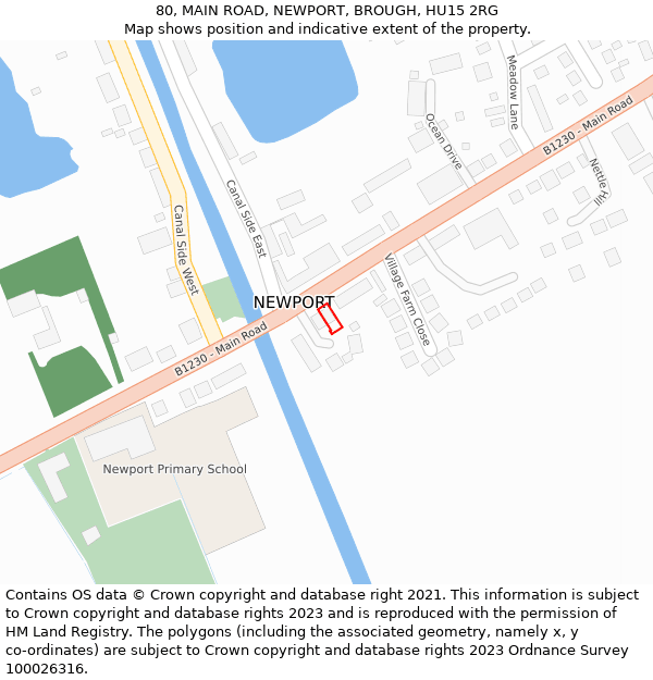 80, MAIN ROAD, NEWPORT, BROUGH, HU15 2RG: Location map and indicative extent of plot
