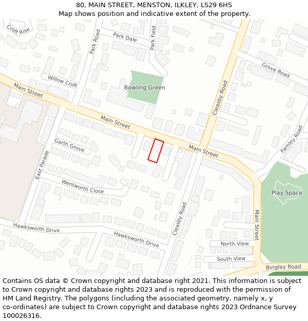 80, MAIN STREET, MENSTON, ILKLEY, LS29 6HS: Location map and indicative extent of plot