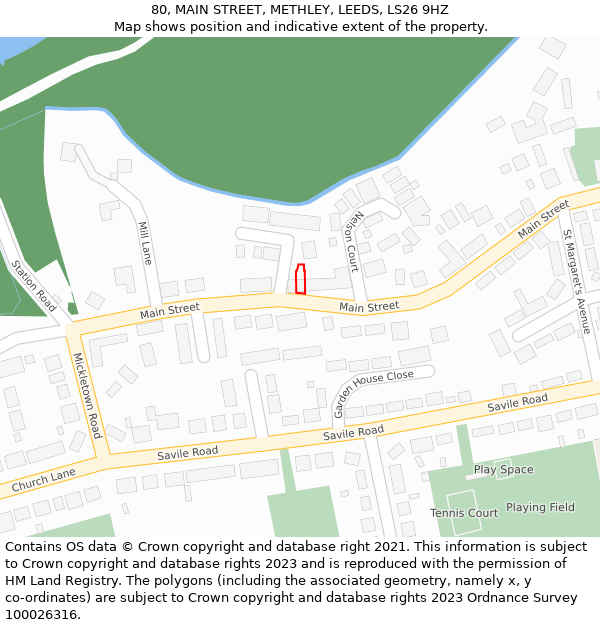 80, MAIN STREET, METHLEY, LEEDS, LS26 9HZ: Location map and indicative extent of plot