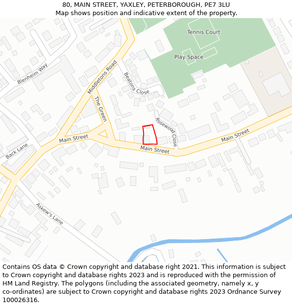 80, MAIN STREET, YAXLEY, PETERBOROUGH, PE7 3LU: Location map and indicative extent of plot