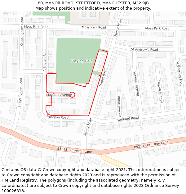 80, MANOR ROAD, STRETFORD, MANCHESTER, M32 9JB: Location map and indicative extent of plot