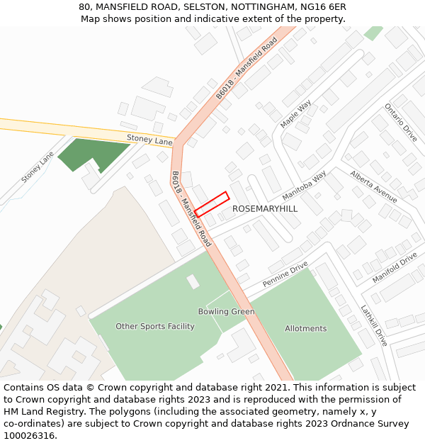80, MANSFIELD ROAD, SELSTON, NOTTINGHAM, NG16 6ER: Location map and indicative extent of plot
