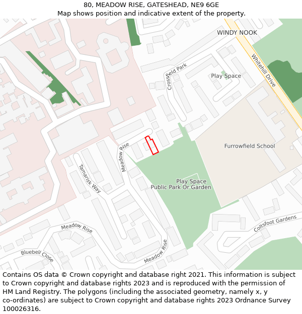 80, MEADOW RISE, GATESHEAD, NE9 6GE: Location map and indicative extent of plot