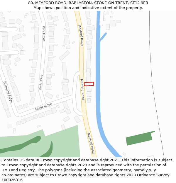 80, MEAFORD ROAD, BARLASTON, STOKE-ON-TRENT, ST12 9EB: Location map and indicative extent of plot