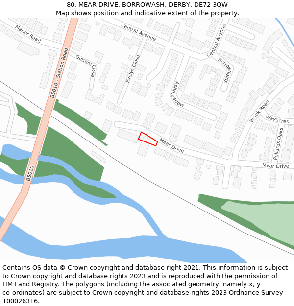 80, MEAR DRIVE, BORROWASH, DERBY, DE72 3QW: Location map and indicative extent of plot