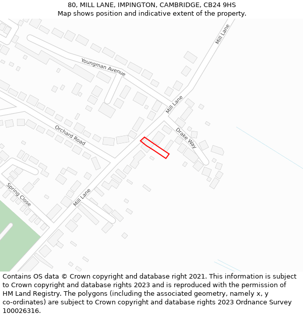 80, MILL LANE, IMPINGTON, CAMBRIDGE, CB24 9HS: Location map and indicative extent of plot