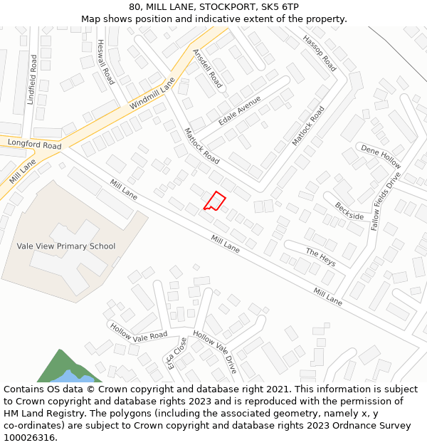 80, MILL LANE, STOCKPORT, SK5 6TP: Location map and indicative extent of plot