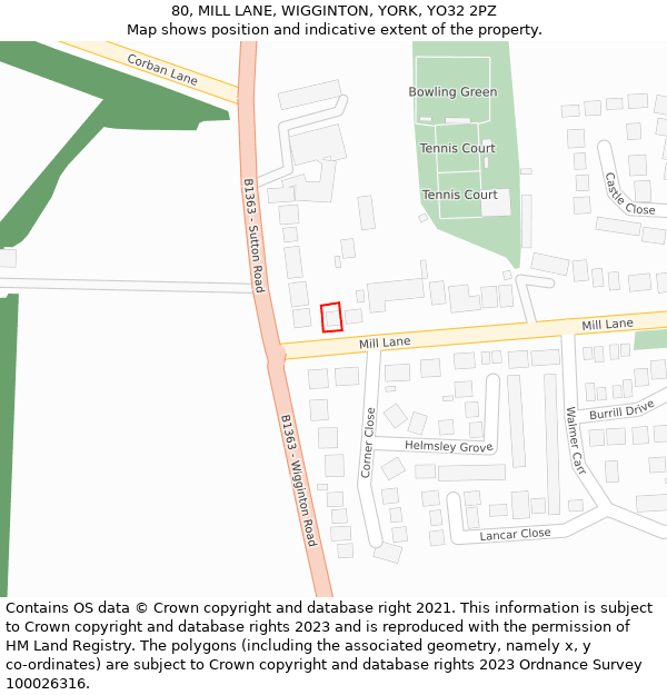 80, MILL LANE, WIGGINTON, YORK, YO32 2PZ: Location map and indicative extent of plot