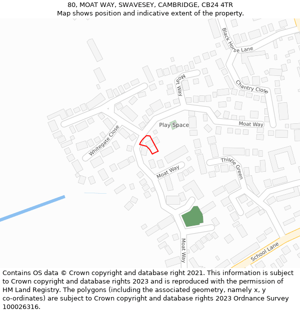 80, MOAT WAY, SWAVESEY, CAMBRIDGE, CB24 4TR: Location map and indicative extent of plot