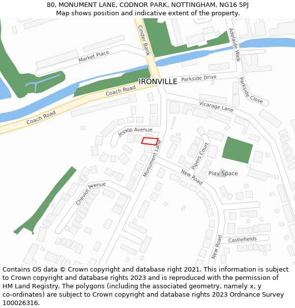 80, MONUMENT LANE, CODNOR PARK, NOTTINGHAM, NG16 5PJ: Location map and indicative extent of plot