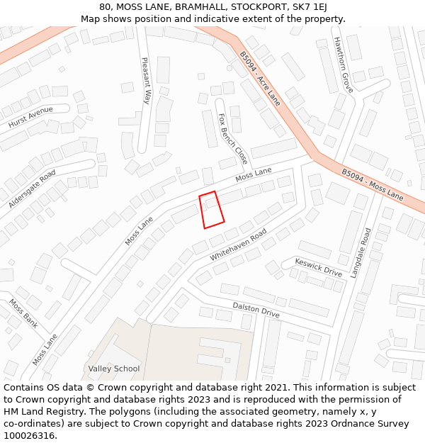 80, MOSS LANE, BRAMHALL, STOCKPORT, SK7 1EJ: Location map and indicative extent of plot