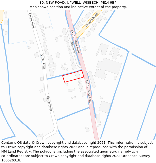 80, NEW ROAD, UPWELL, WISBECH, PE14 9BP: Location map and indicative extent of plot