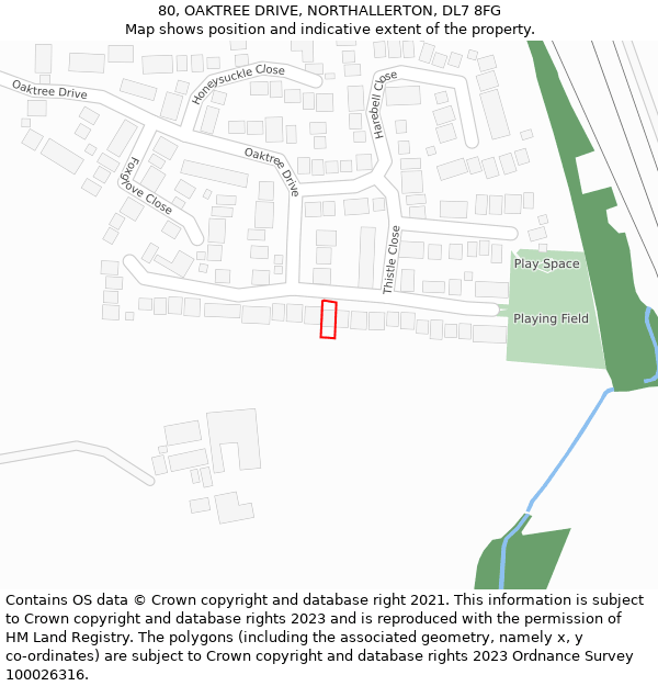 80, OAKTREE DRIVE, NORTHALLERTON, DL7 8FG: Location map and indicative extent of plot