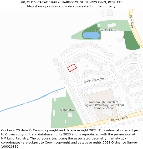 80, OLD VICARAGE PARK, NARBOROUGH, KING'S LYNN, PE32 1TF: Location map and indicative extent of plot