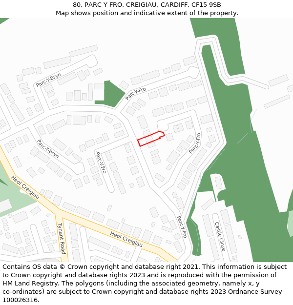 80, PARC Y FRO, CREIGIAU, CARDIFF, CF15 9SB: Location map and indicative extent of plot