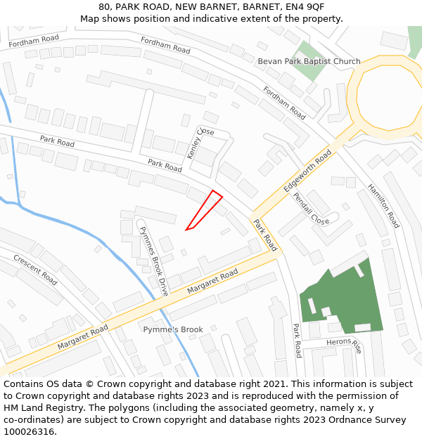 80, PARK ROAD, NEW BARNET, BARNET, EN4 9QF: Location map and indicative extent of plot