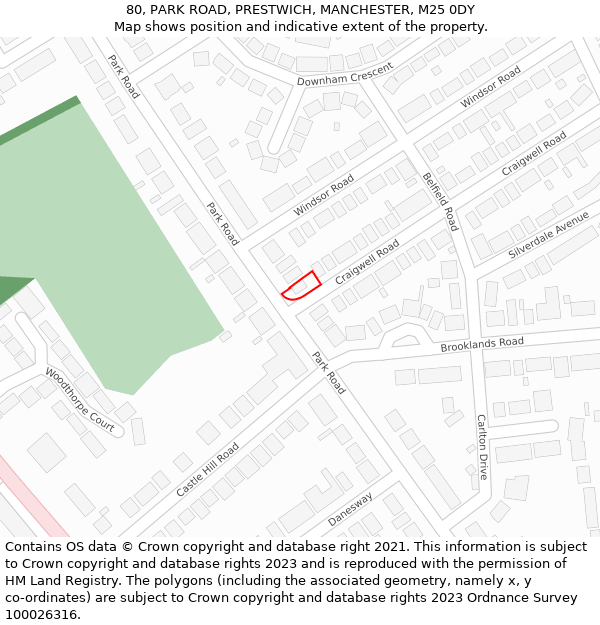 80, PARK ROAD, PRESTWICH, MANCHESTER, M25 0DY: Location map and indicative extent of plot
