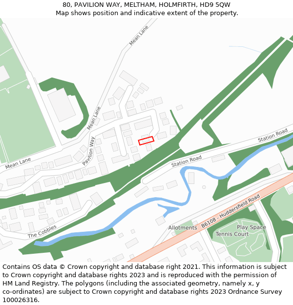 80, PAVILION WAY, MELTHAM, HOLMFIRTH, HD9 5QW: Location map and indicative extent of plot