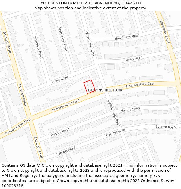 80, PRENTON ROAD EAST, BIRKENHEAD, CH42 7LH: Location map and indicative extent of plot