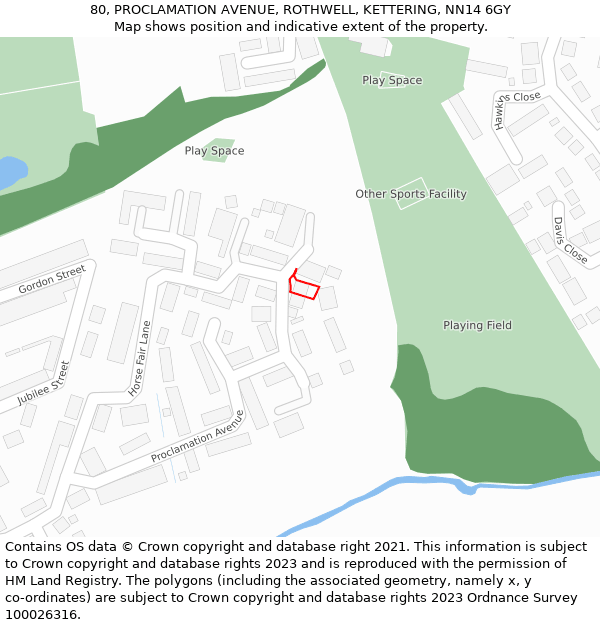 80, PROCLAMATION AVENUE, ROTHWELL, KETTERING, NN14 6GY: Location map and indicative extent of plot