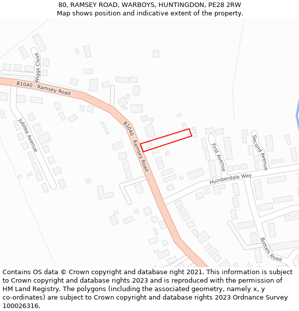 80, RAMSEY ROAD, WARBOYS, HUNTINGDON, PE28 2RW: Location map and indicative extent of plot