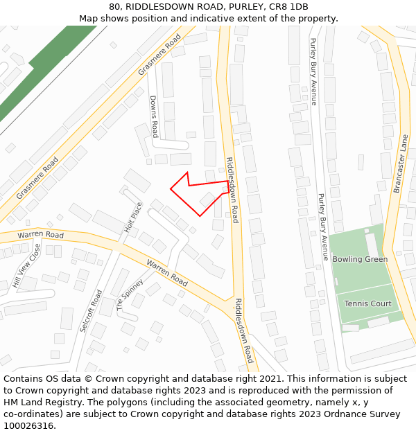 80, RIDDLESDOWN ROAD, PURLEY, CR8 1DB: Location map and indicative extent of plot